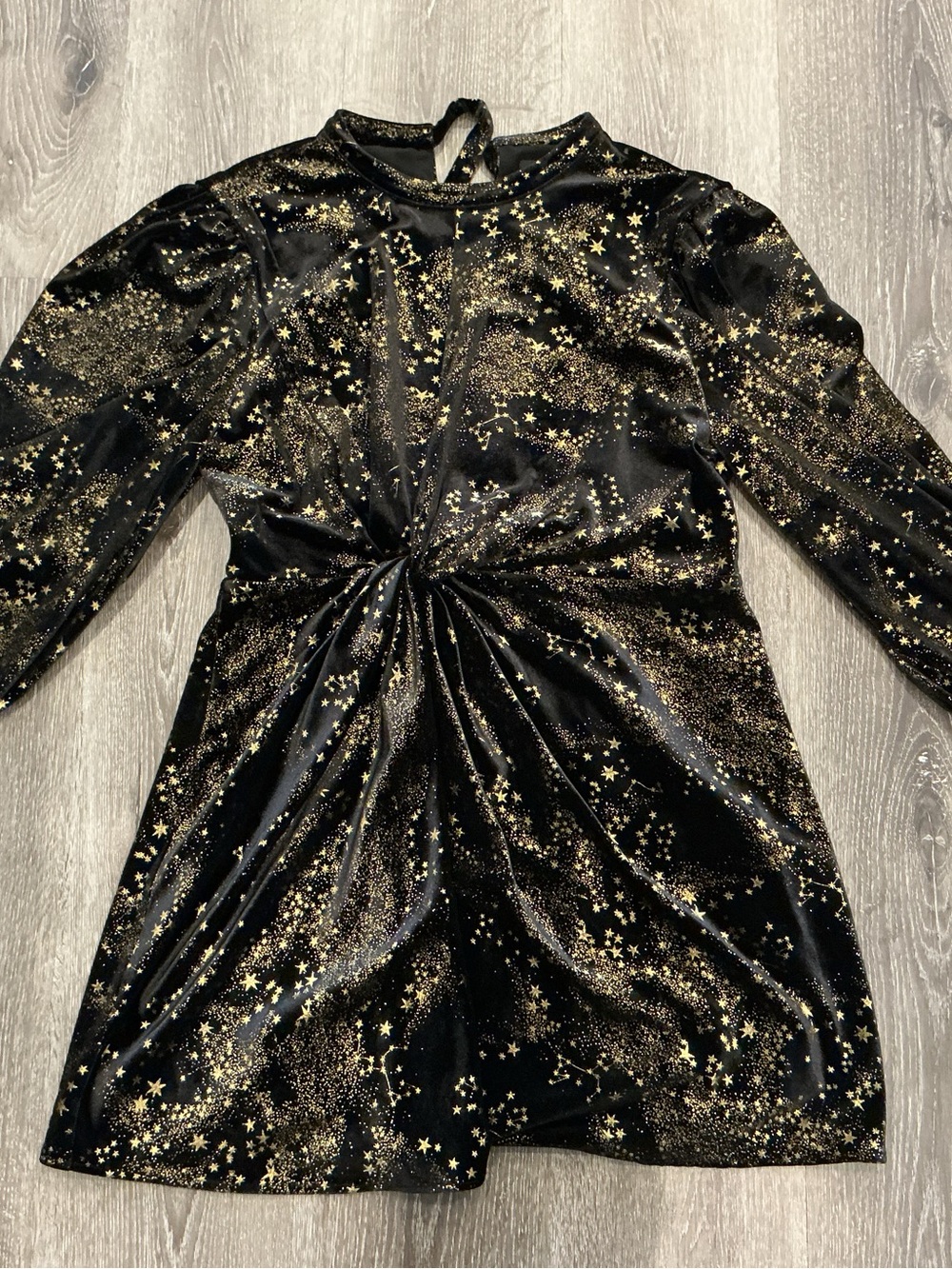 All Saints Black Velvet Dress with Gold Star, Jemima Star Dress, size 10NWT